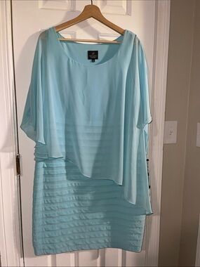 Adrianna Papell Light Aqua Layered Chiffon Midi Dress